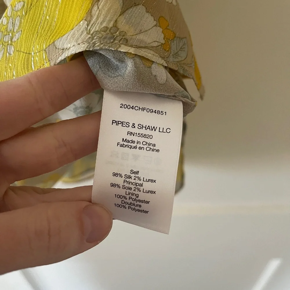 Veronica Beard Dali Silk Halter Top Yellow Floral Pyrex Threading Size 6 - Picture 15 of 15